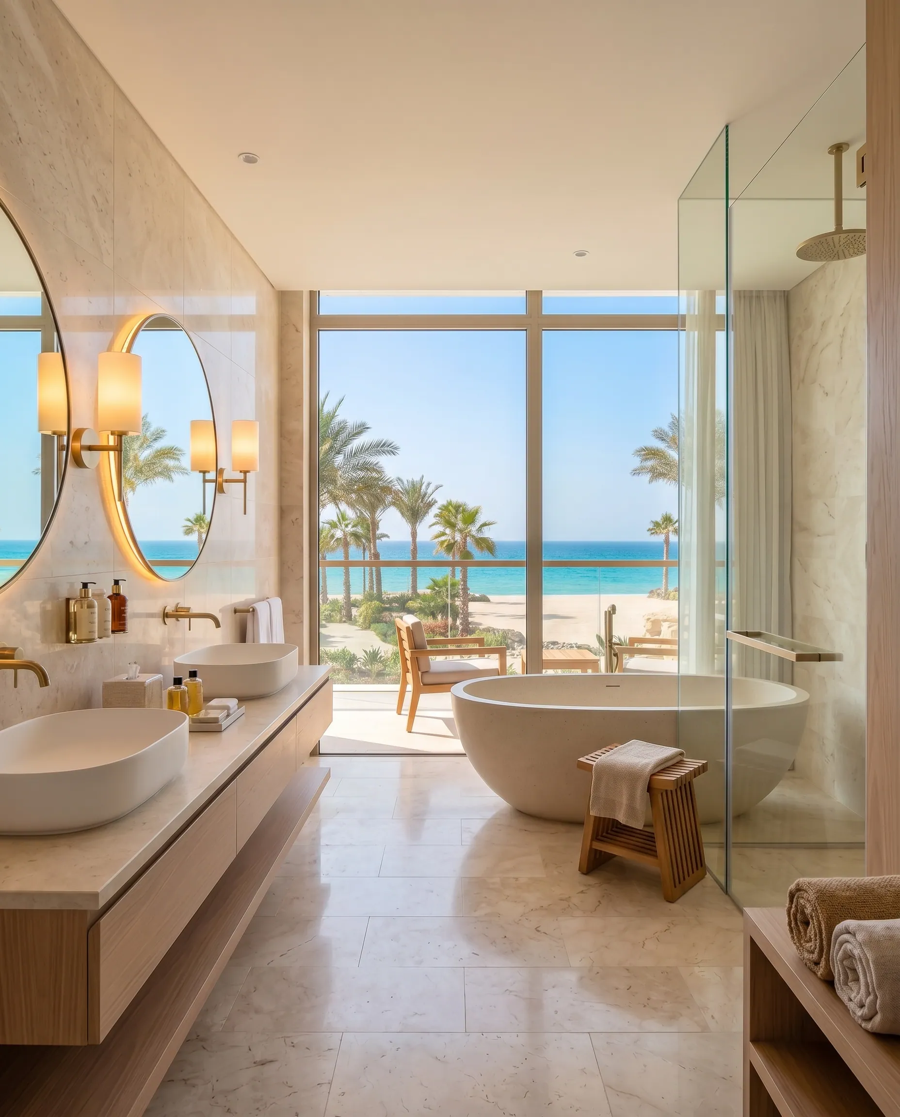 Mediterranean bathroom suite with sea views